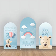 Aperturee - Hello Baby Bear Cloud Rainbow Boy Arch Backdrop Kit