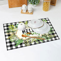 Aperturee - Hello Spring Greenery Checkered Set Of 4 Placemats