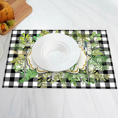 Aperturee - Hello Spring Greenery Checkered Set Of 4 Placemats