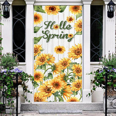 Aperturee - Hello Spring Vibrant Yellow Sunflowers Door Cover