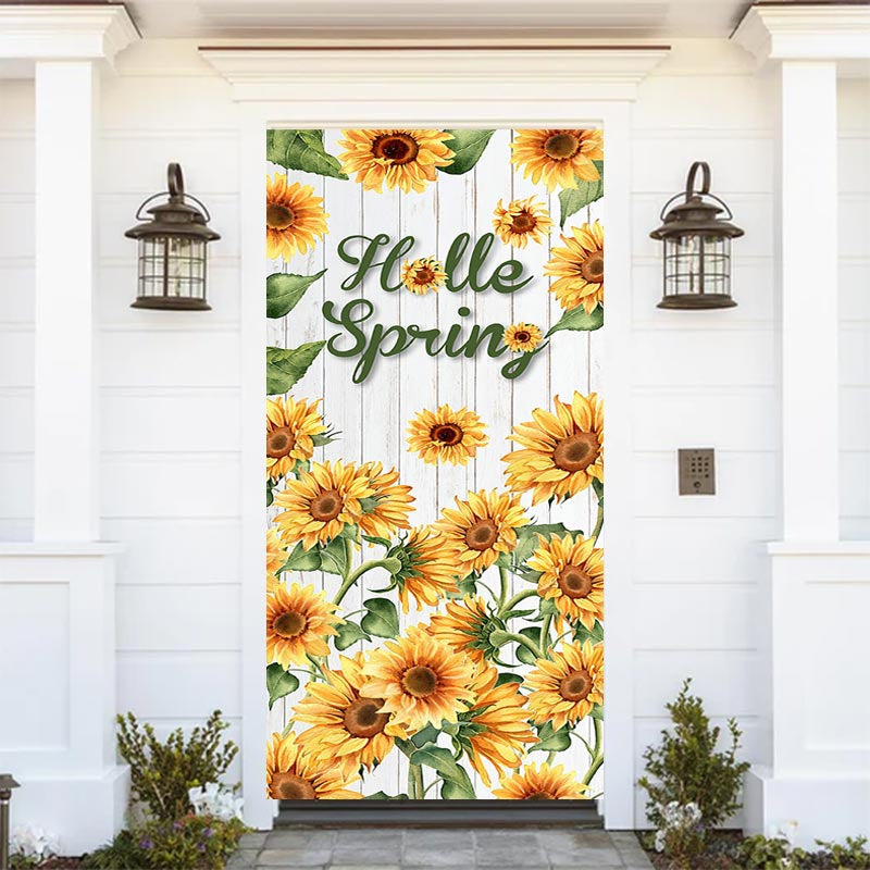 Aperturee - Hello Spring Vibrant Yellow Sunflowers Door Cover