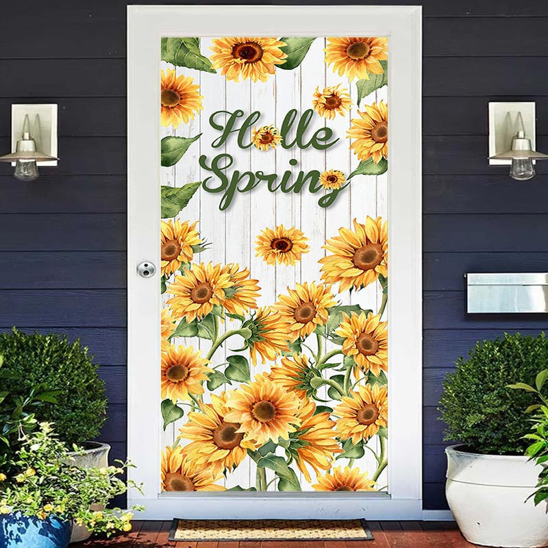 Aperturee - Hello Spring Vibrant Yellow Sunflowers Door Cover