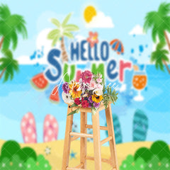 Aperturee - Hello Summer Beach Sea Palm Trees Photoshoot Backdrop