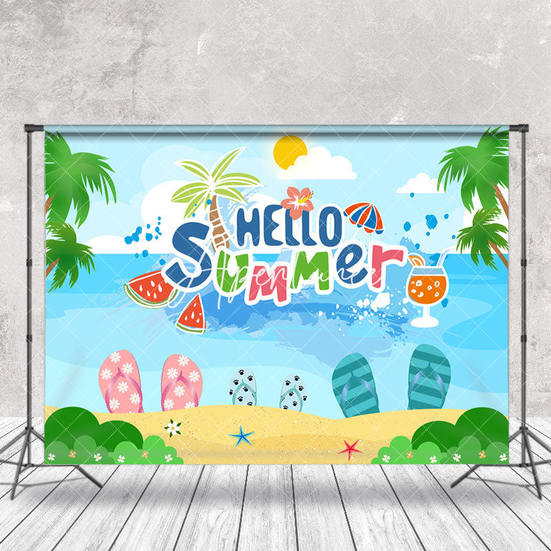 Aperturee - Hello Summer Beach Sea Palm Trees Photoshoot Backdrop