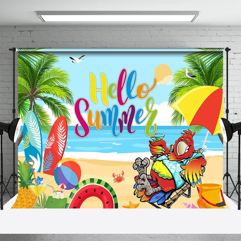 Aperturee - Hello Summer Surf Board Beach Trees Photo Backdrop