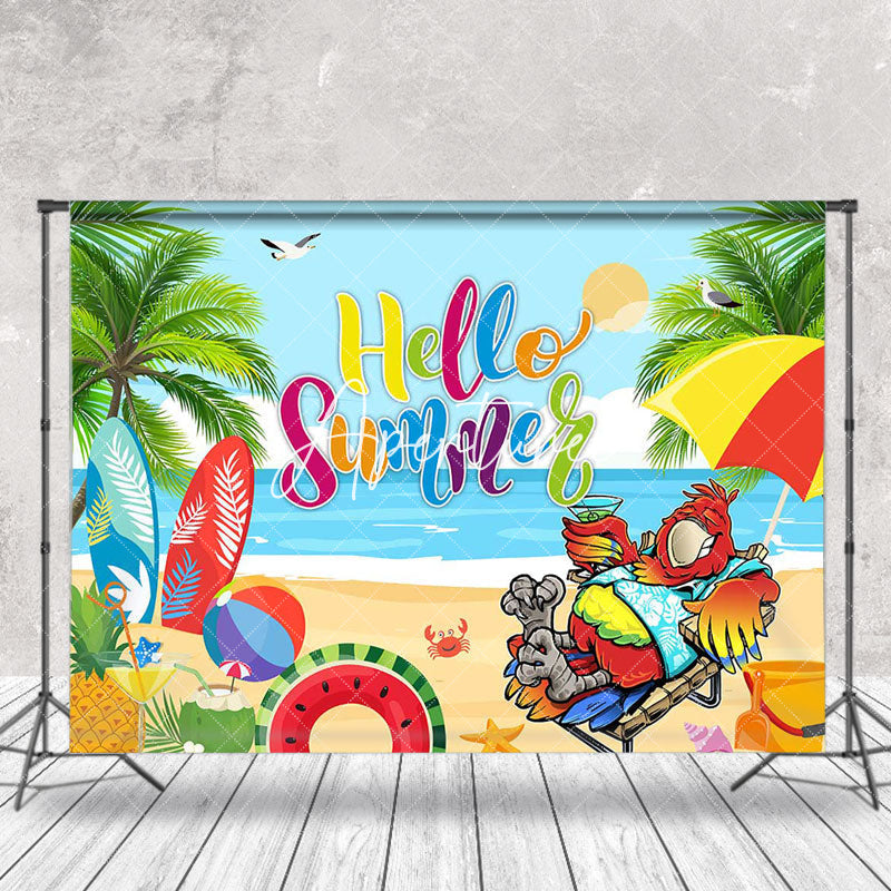 Aperturee - Hello Summer Trees Sandy Beach Surf Photo Backdrop