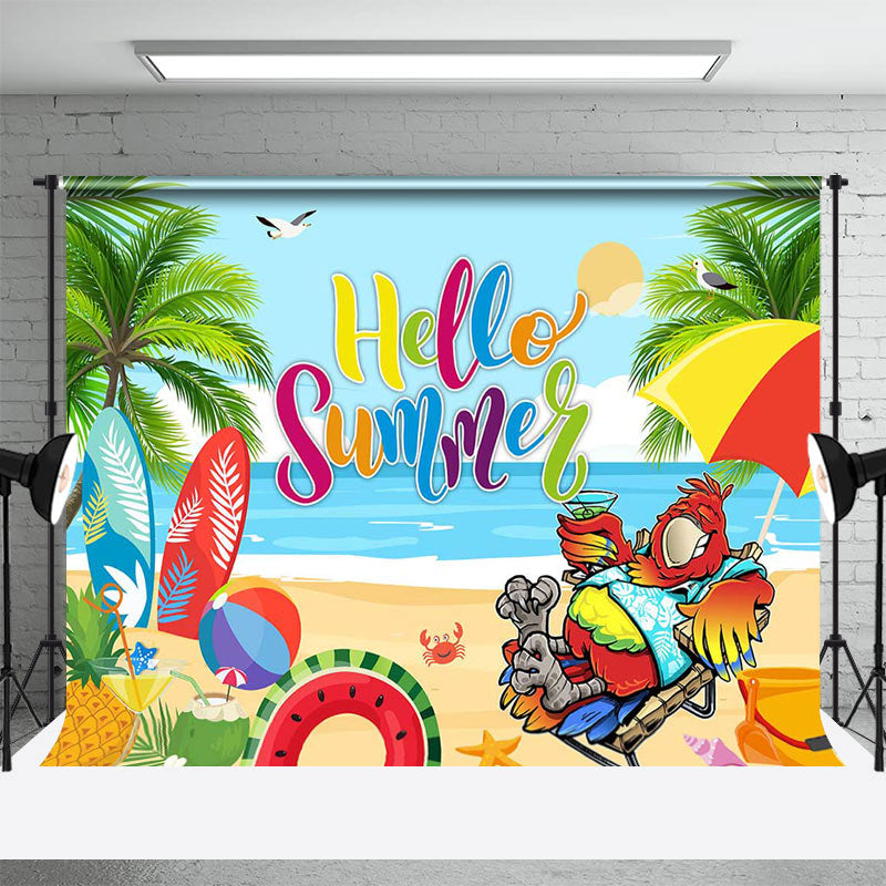 Aperturee - Hello Summer Trees Sandy Beach Surf Photo Backdrop