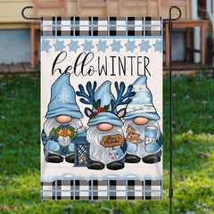 Aperturee - Hello Winter Blue Plaid Gnome Christmas Garden Flag