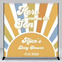 Aperturee - Here Come The Son Stripe Custom Baby Shower Backdrop