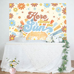 Aperturee - Here Comes The Sun Groovy Boho Baby Shower Backdrop