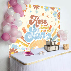 Aperturee - Here Comes The Sun Groovy Boho Baby Shower Backdrop