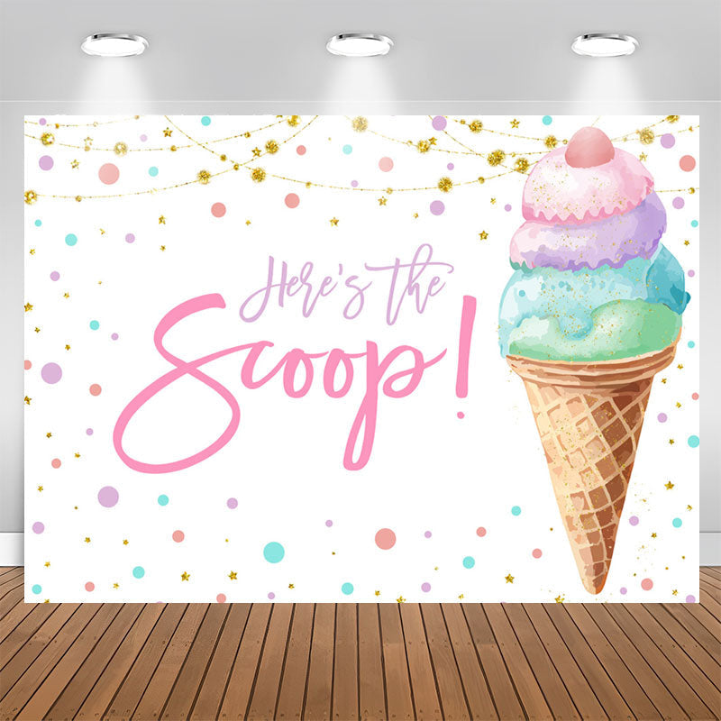 Aperturee - Heres The Scoop Icecream White Birthday Backdrop