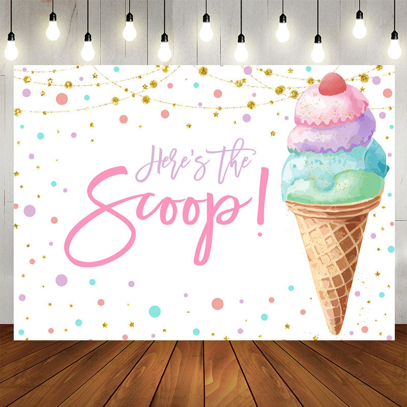 Aperturee - Heres The Scoop Icecream White Birthday Backdrop