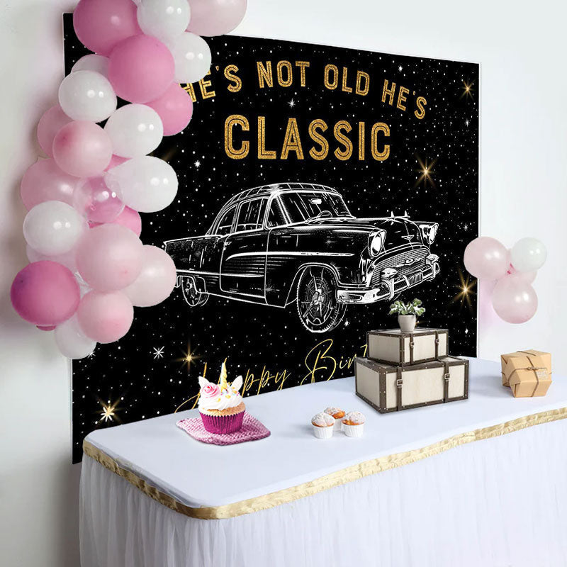 Aperturee - Hes Classic Black Gold Car Birthday Party Backdrop