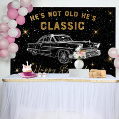 Aperturee - Hes Classic Black Gold Car Birthday Party Backdrop