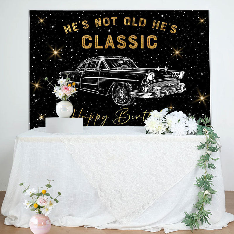 Aperturee - Hes Classic Black Gold Car Birthday Party Backdrop