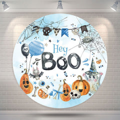 Aperturee Hey Boo Bat Spider Round Halloween Baby Shower Backdrop