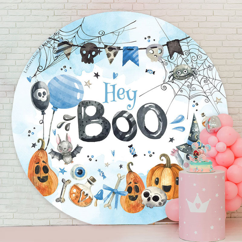 Aperturee - Hey Boo Bat Spider Round Halloween Baby Shower Backdrop