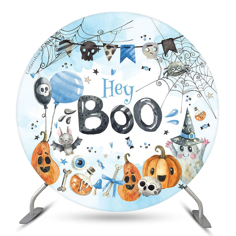 Aperturee Hey Boo Bat Spider Round Halloween Baby Shower Backdrop