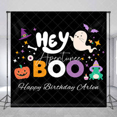 Aperturee - Hey Boo Black Halloween Custom Name Birthday Backdrop