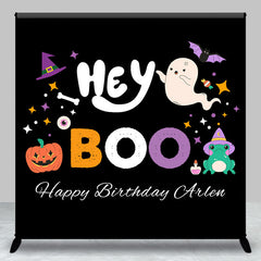 Aperturee - Hey Boo Black Halloween Custom Name Birthday Backdrop