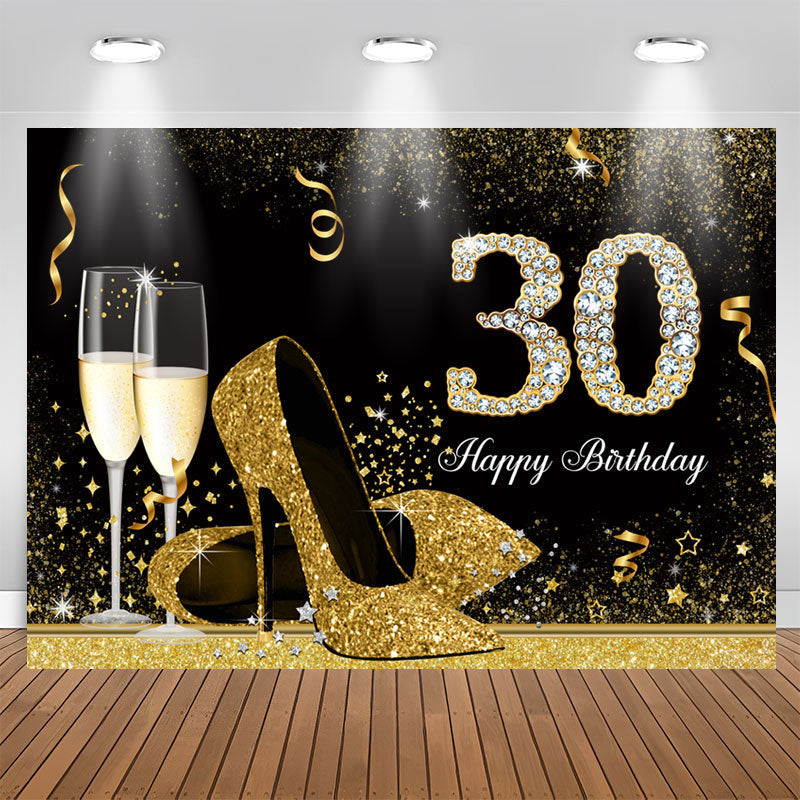 Aperturee - High Heels Gold and Black 30th Birthday Backdrop