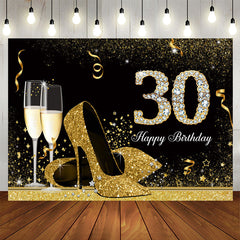 Aperturee - High Heels Gold and Black 30th Birthday Backdrop