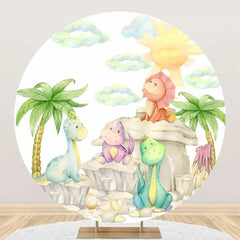 Aperturee - Hill Palm Trees Sun Dinosaurs Round Party Backdrop