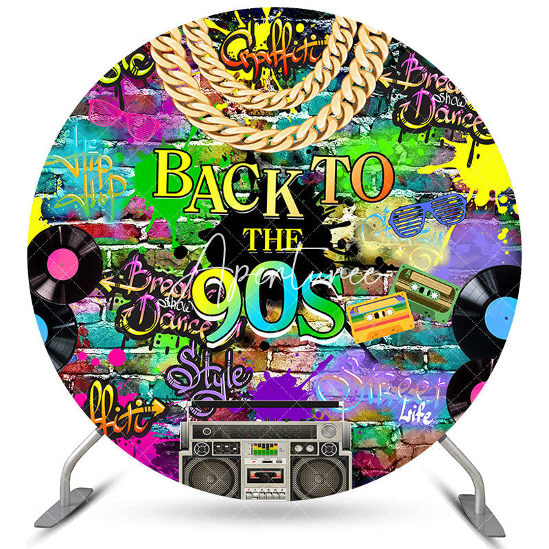 Aperturee Hip Hop Graffiti Wall 90s Themed Round Birthday Backdrop