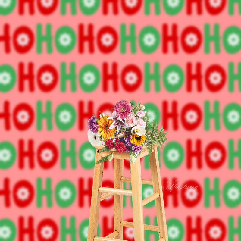 Aperturee - Ho Red And Green Text Christmas Photography Backdrop