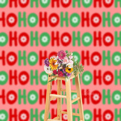 Aperturee - Ho Red And Green Text Christmas Photography Backdrop