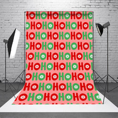 Aperturee - Ho Red And Green Text Christmas Photography Backdrop