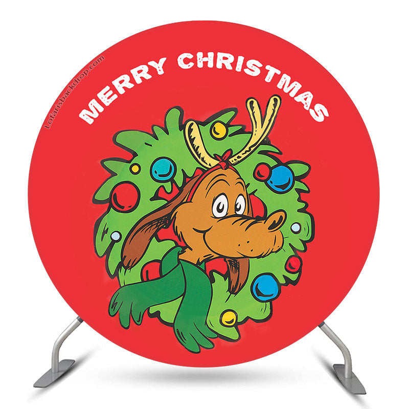 Lofaris Holiday Red Reindeer Circle Merry Christmas Backdrop