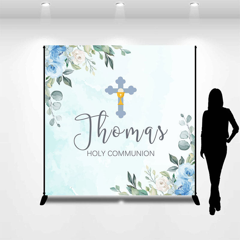 Aperturee - Holy Communion Floral Boys Custom Baptism Backdrop