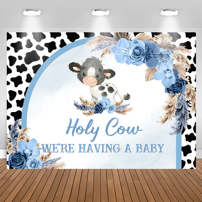 Aperturee - Holy Cow Blue Floral Plume Door Baby Shower Backdrop