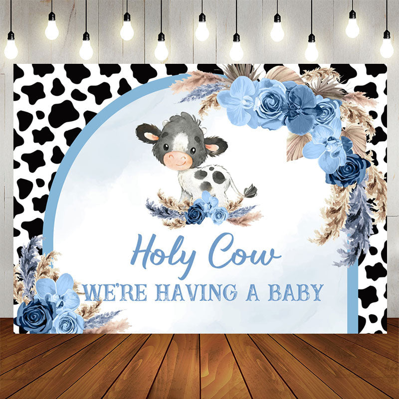 Aperturee - Holy Cow Blue Floral Plume Door Baby Shower Backdrop