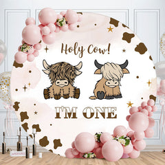 Aperturee - Holy Cow Brown Pattern Round 1st Birthday Backdrop