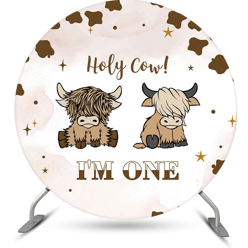 Aperturee - Holy Cow Brown Pattern Round 1st Birthday Backdrop