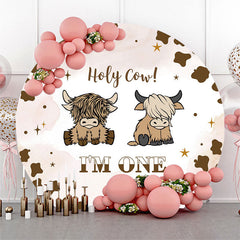 Aperturee - Holy Cow Brown Pattern Round 1st Birthday Backdrop