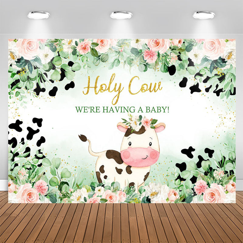 Aperturee - Holy Cow Green Plant Floral Baby Shower Backdrop