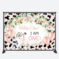 Aperturee - Holy Cow I Am One Floral Lace 1st Birthday Backdrop