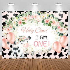 Aperturee - Holy Cow I Am One Floral Lace 1st Birthday Backdrop