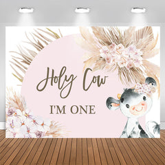 Aperturee - Holy Cow Lovely Pink Happy 1St Birthday Backdrop