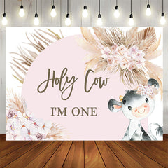 Aperturee - Holy Cow Lovely Pink Happy 1St Birthday Backdrop