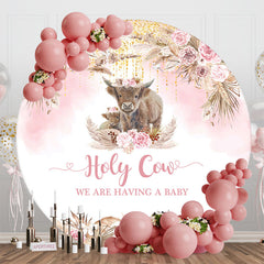 Aperturee - Holy Cow Pink Boho Floral Round Baby Shower Backdrop