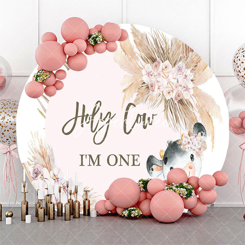 Aperturee Holy Cow Pink Floral Circle Backdrop For 1St Birthday