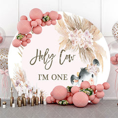 Aperturee Holy Cow Pink Floral Circle Backdrop For 1St Birthday