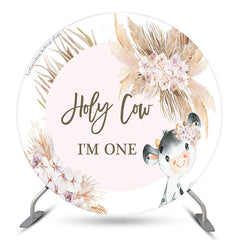 Aperturee Holy Cow Pink Floral Circle Backdrop For 1St Birthday