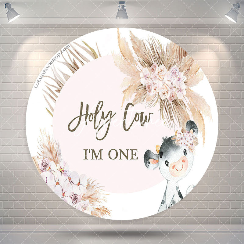 Aperturee Holy Cow Pink Floral Circle Backdrop For 1St Birthday