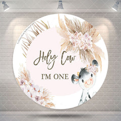 Aperturee Holy Cow Pink Floral Circle Backdrop For 1St Birthday